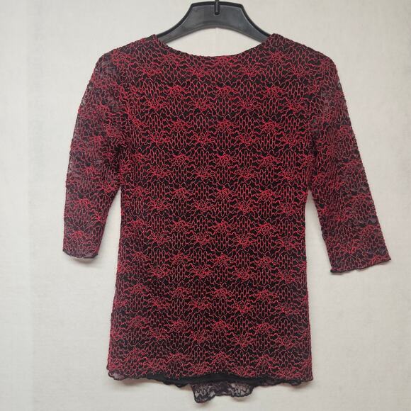 Christopher & Banks Red and Black Lace 3/4 sleeve blouse - Picture 7 of 7